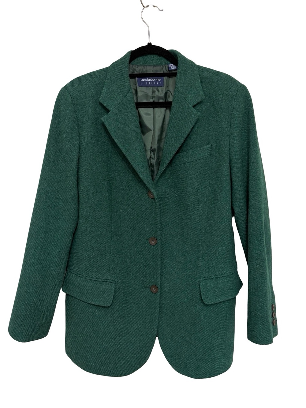 Vintage Liz Claiborne 100% Wool Boxy Oversized Blazer Dark Green - Size M